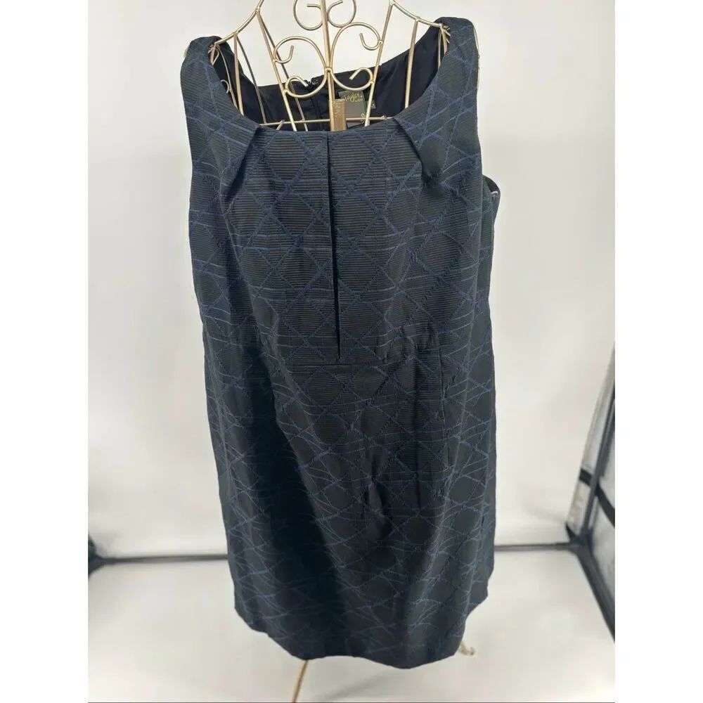 Taylor Woman Plus Sleeveless Sheath Dress Geometric Print Size 20W Navy Black